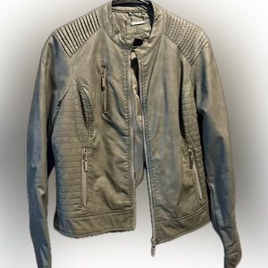 Women’s Olive Green Faux Leather Moto Jacket